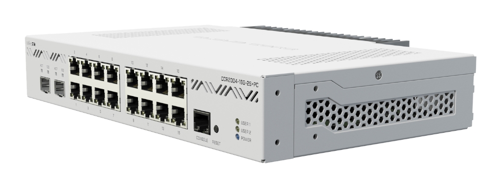 Mikrotik CCR2004-16G-2S+PC - Sessiz 16× Gigabit + 2× 10G SFP+ Firewall Router
