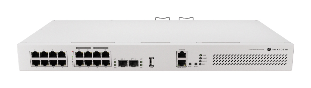 Mikrotik CRS418-8P-8G-2S+RM 16× Gigabit Router Switch, 8× PoE-out, 2× 10G SFP+