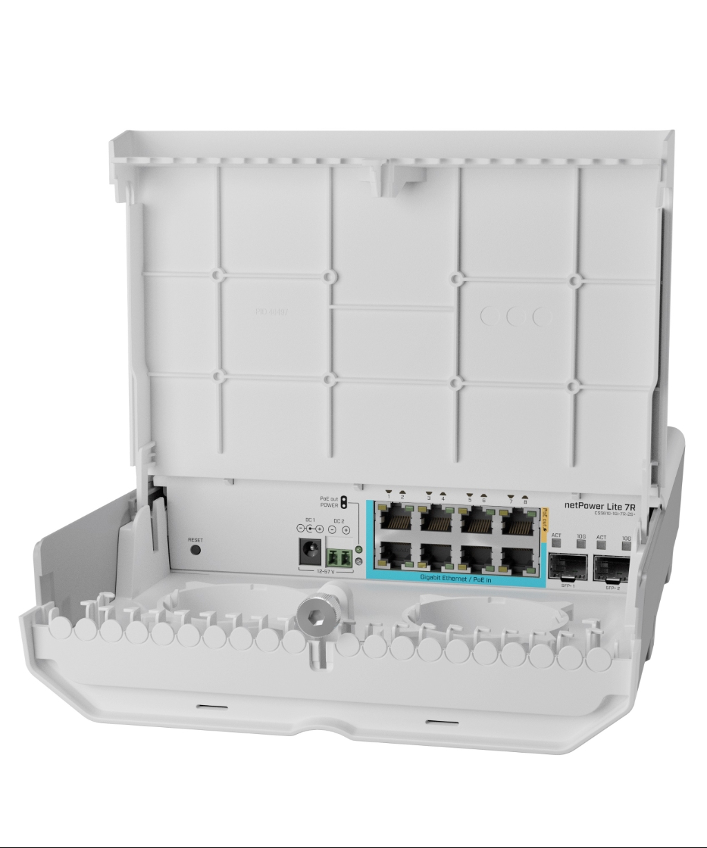 MikroTik netPower Lite 7R - CSS610-1Gi-7R-2S+OUT 8 Port Dış Mekan Ters PoE Switch