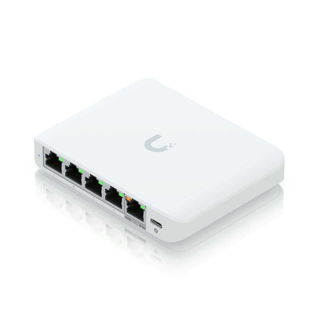 UBNT UniFi Flex Mini 2.5G (USW-Flex-2.5G-5) | 5 Port 2.5GbE, PoE ve USB-C Destekli Kompakt Switch